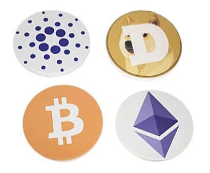 Cryptocurrency Assorted Drinking Mug Glass Coasters - Set of 4 Online Sale